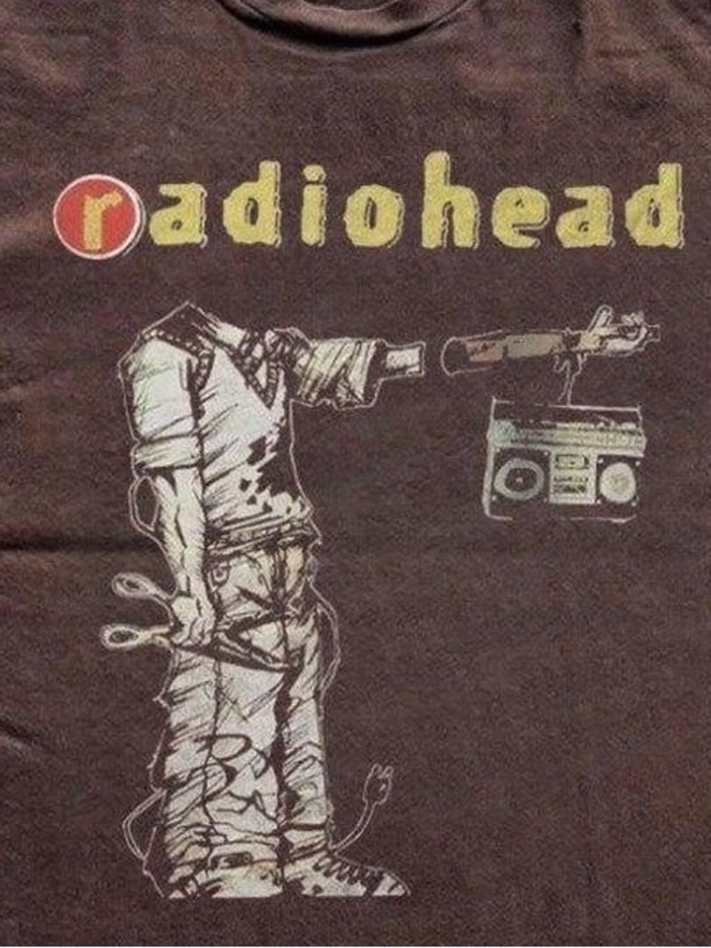 Radiohead Brown Graphic Tee Faded Rock T-Shirt - Picture 2 of 2